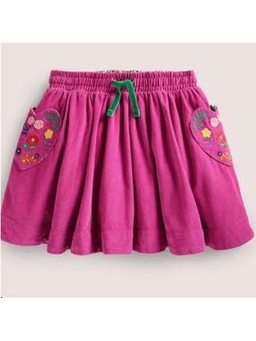 Mini Boden Bright Pink Embroidered Corduroy Pocket Circle Skirt, Size 4-5 Yr